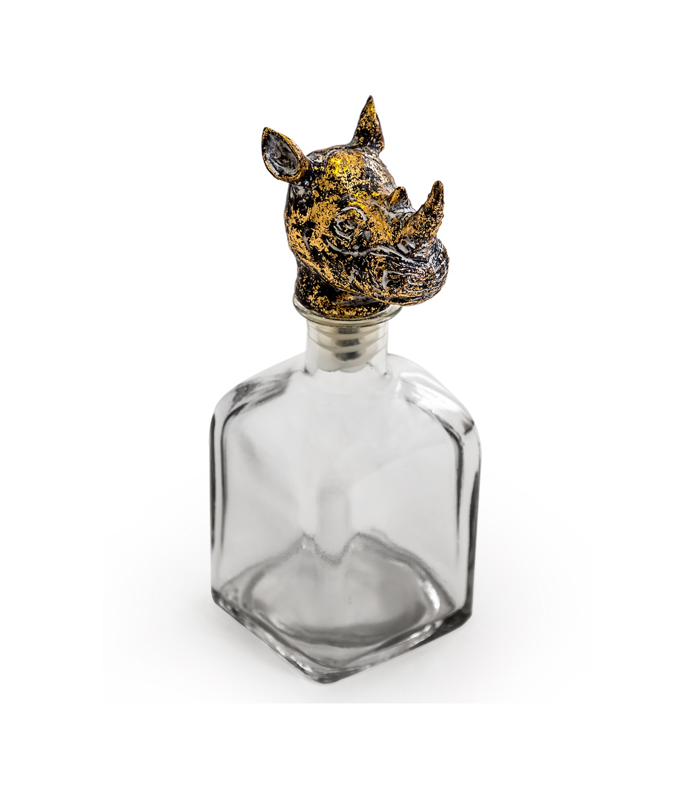 &Quirky Glass Storage Bottle With Rhino Head Stopper