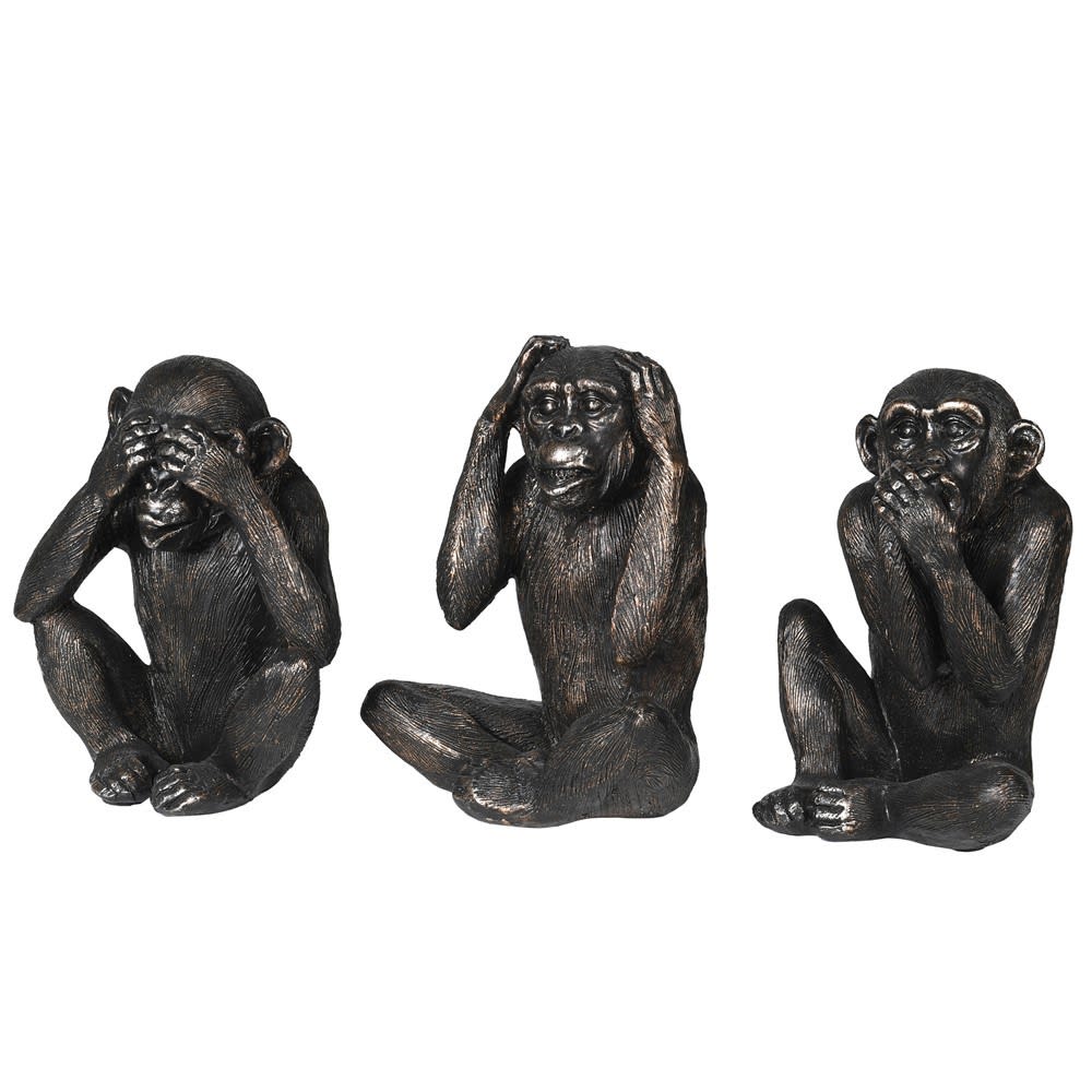 Or & Wonder Collection Metallic Black Three Wise Monkeys