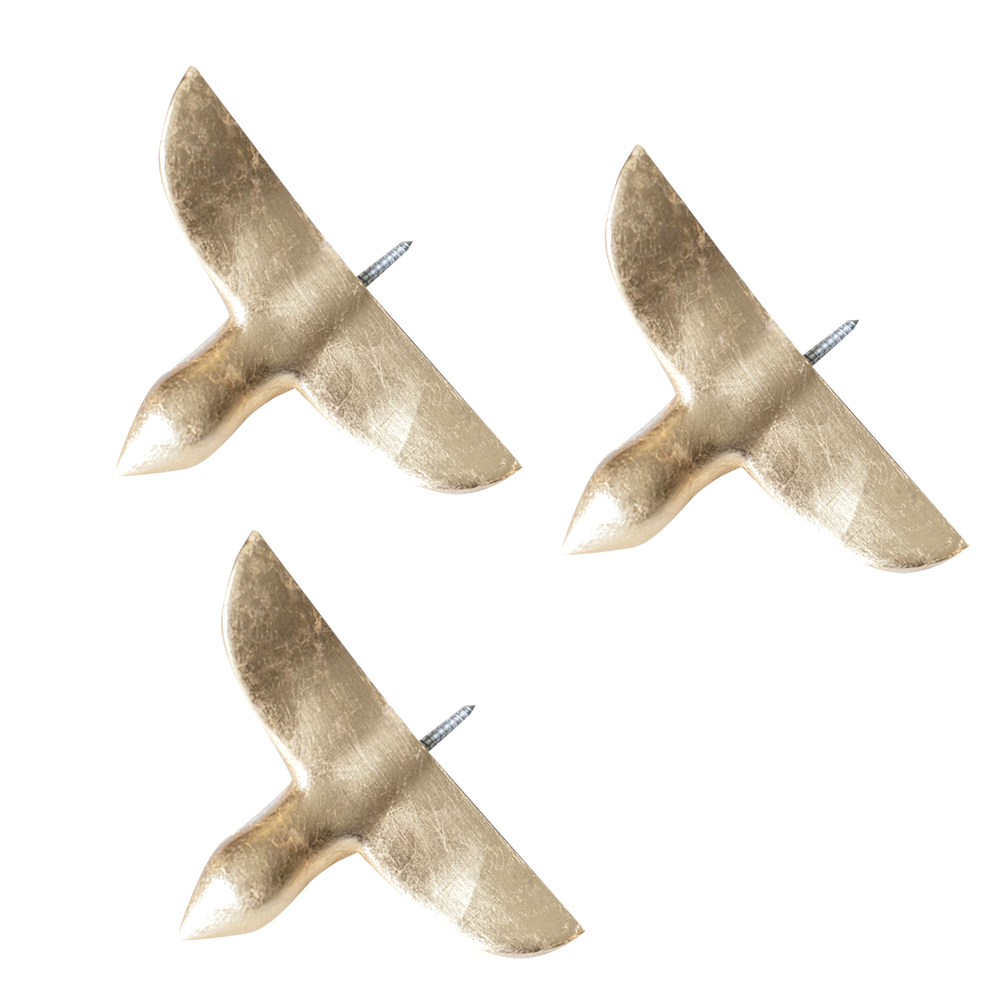 The Birds Set of 3 Ceramic Wall Hook Gold
