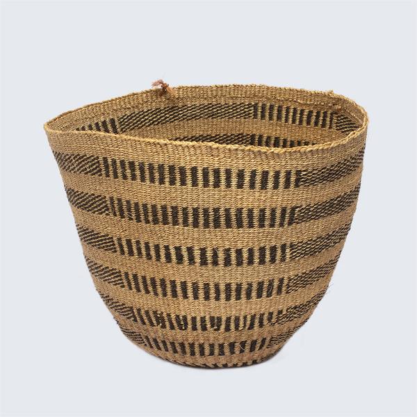 Kenyan Traditional Sisal Basket Vertical And Horizontal Stripes