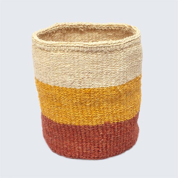 Kenyan Sisal Medium Basket Orange Stripes