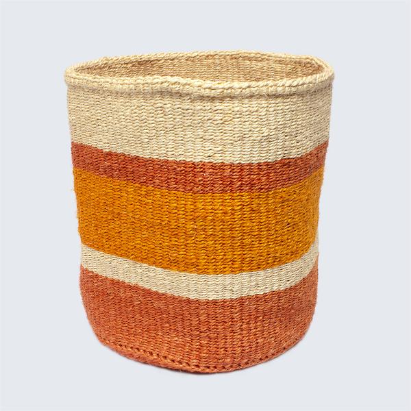 Kenyan Sisal Large Basket Orange Stripes