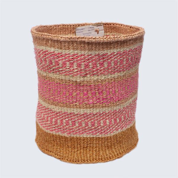 Kenyan Sisal Large Basket Margaret Pink White Haze