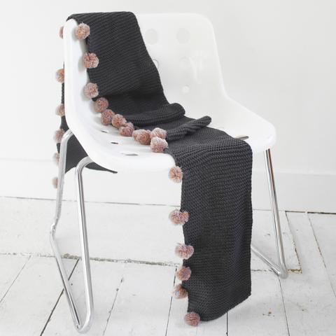 House of disaster Dark Grey Cable Knit Scarf with Pink Pom Poms 