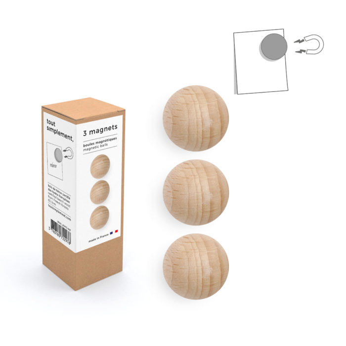 Tout Simplement  Set of 3 Natural Wooden Balls Magnets