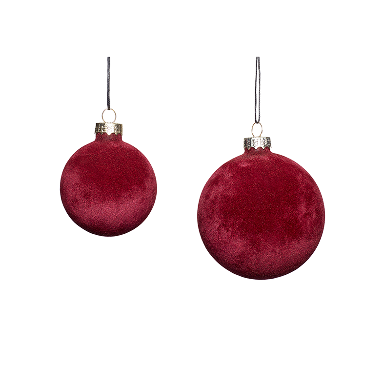 Hubsch Red Velour Christmas Baubles(Set of 2)