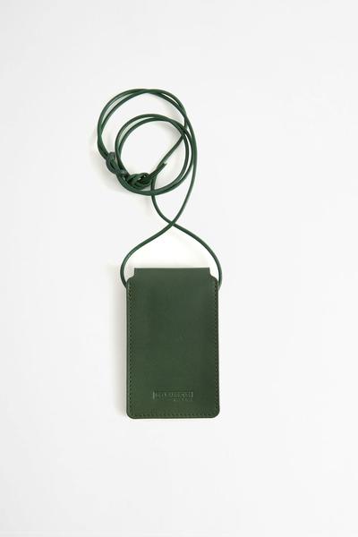 Leather Cardholder With Strap Green