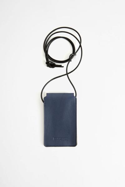 Leather Cardholder With Strap Blue