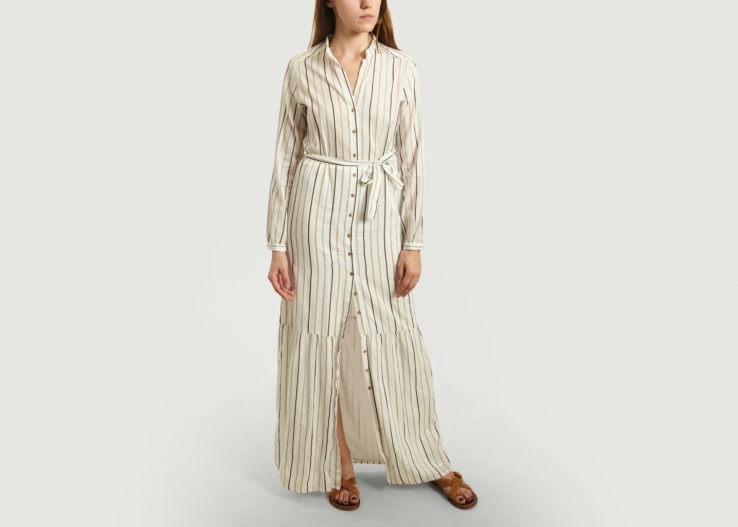 Tinsels Ecru Ofra Long Striped Shirt Dress