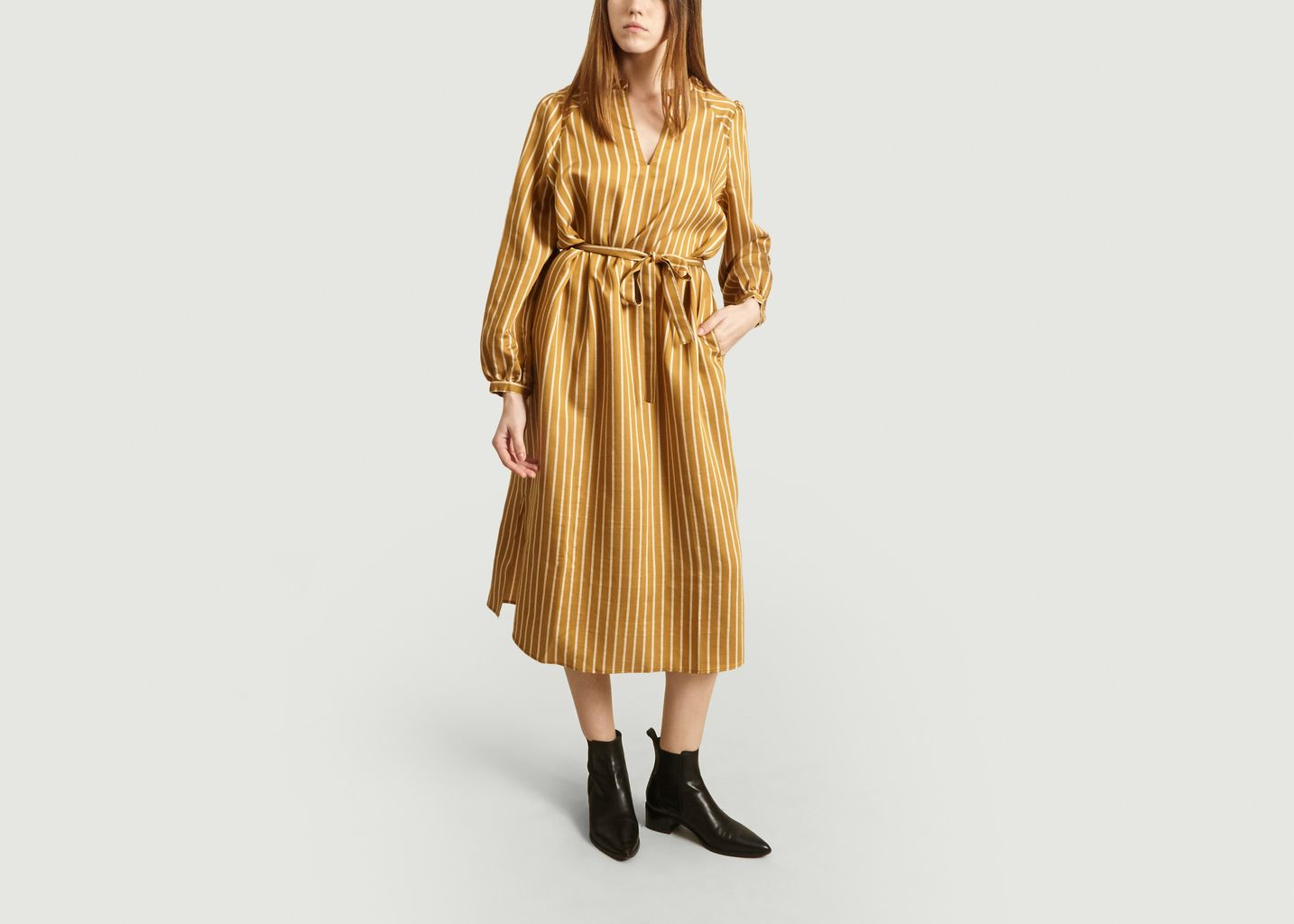 Second Female Yellow Diana Striped Shirt Dress With Belt