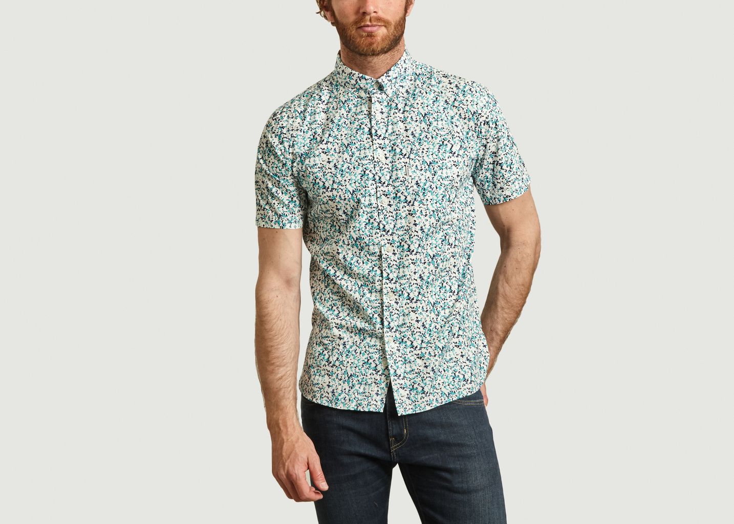 Penfield Turquoise and Navy Blue Reeves Short Sleeves Printed Shirt