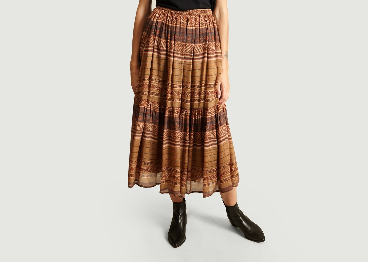 Mes Demoiselles Ochre Voile Printed Midi Skirt