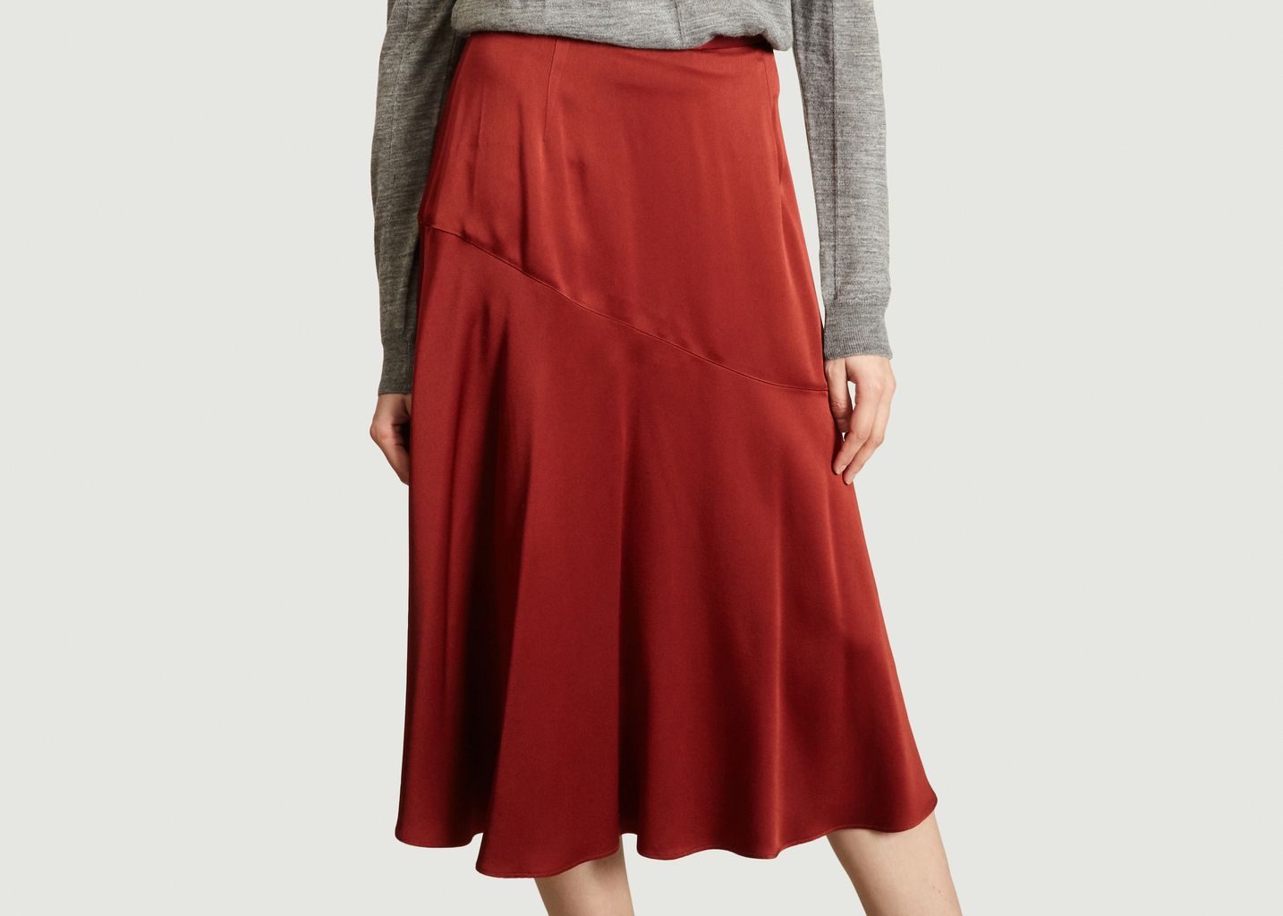 Tara Jarmon  Copper Red Satin Slip Skirt