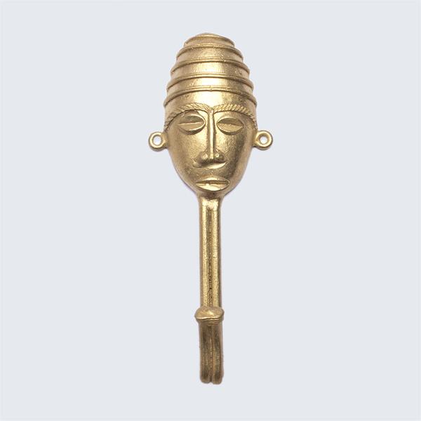 Ghanaian Ashanti Brass Hook 'Striped Mask&#x27