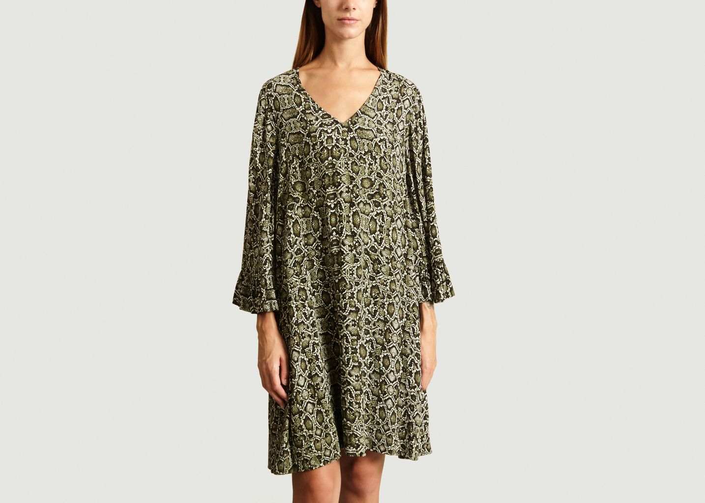 Essentiel Antwerp Khaki Green Temco Snakeskin Print Dress