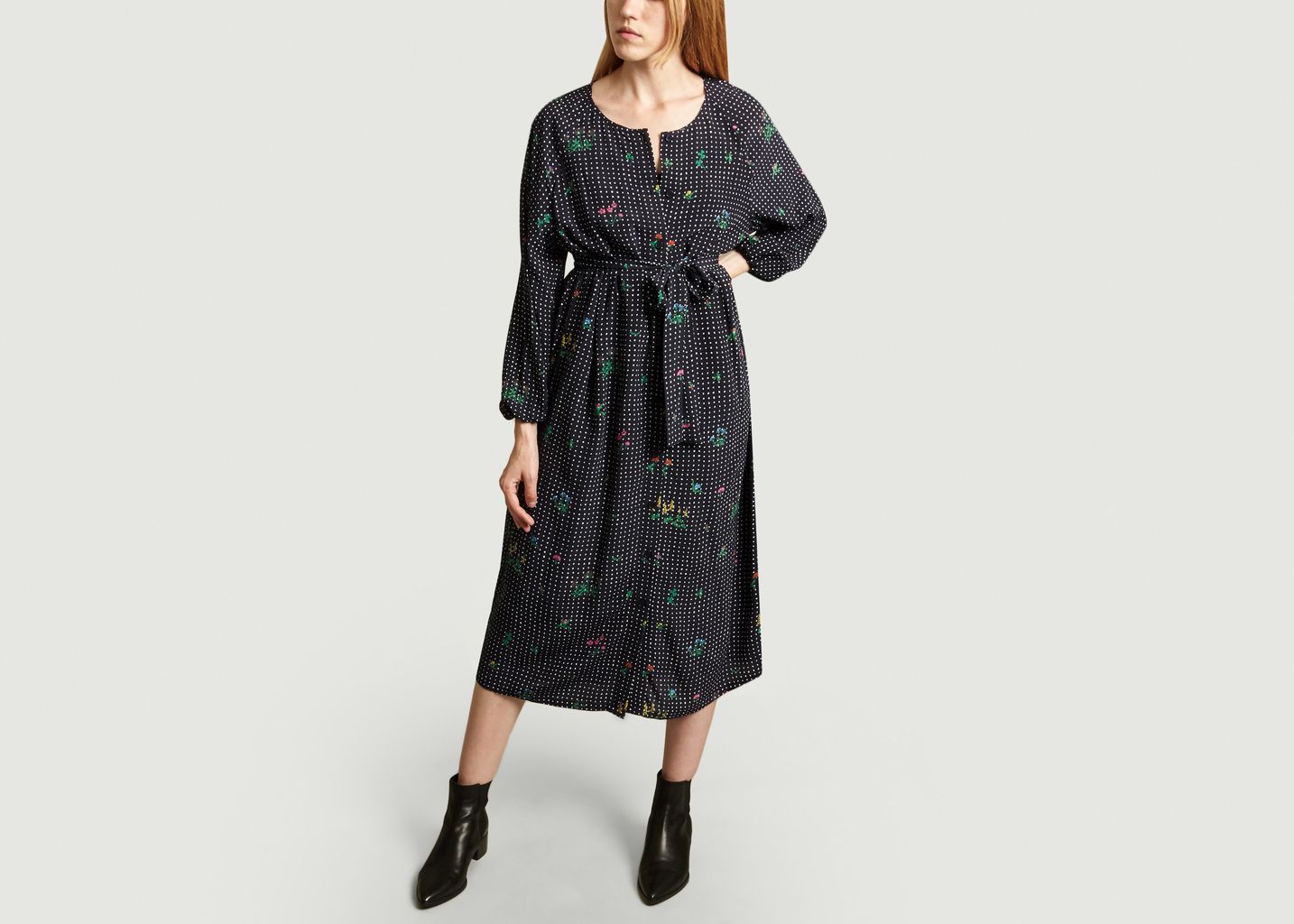 Essentiel Antwerp Navy Blue Printed Shirt Dress