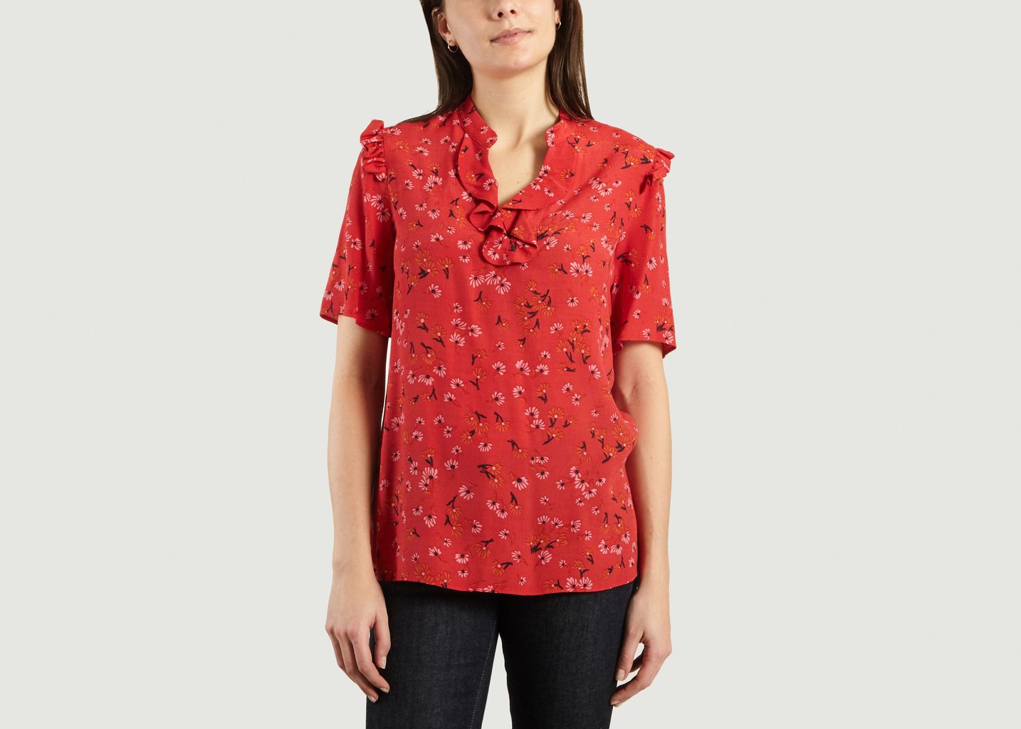 Tara Jarmon  Red Floral Printed Top