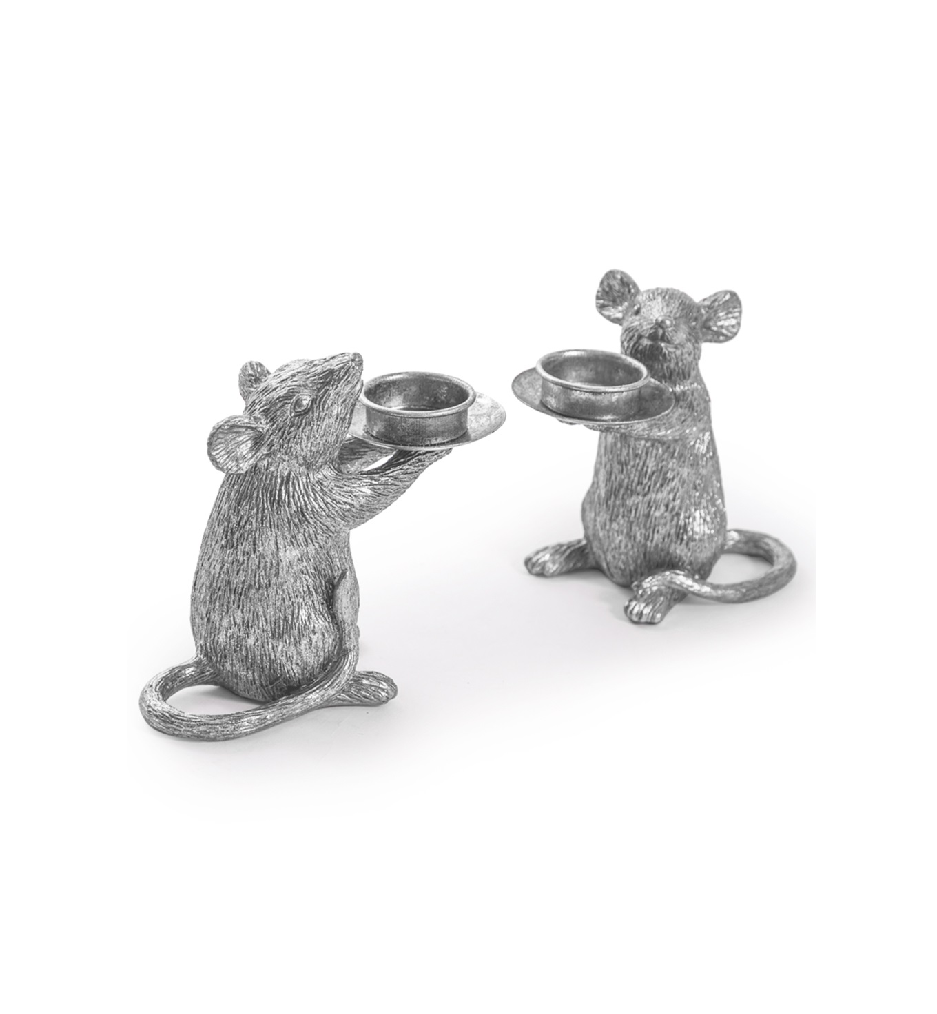 &Quirky Pair of Silver Mouse Candle Holders