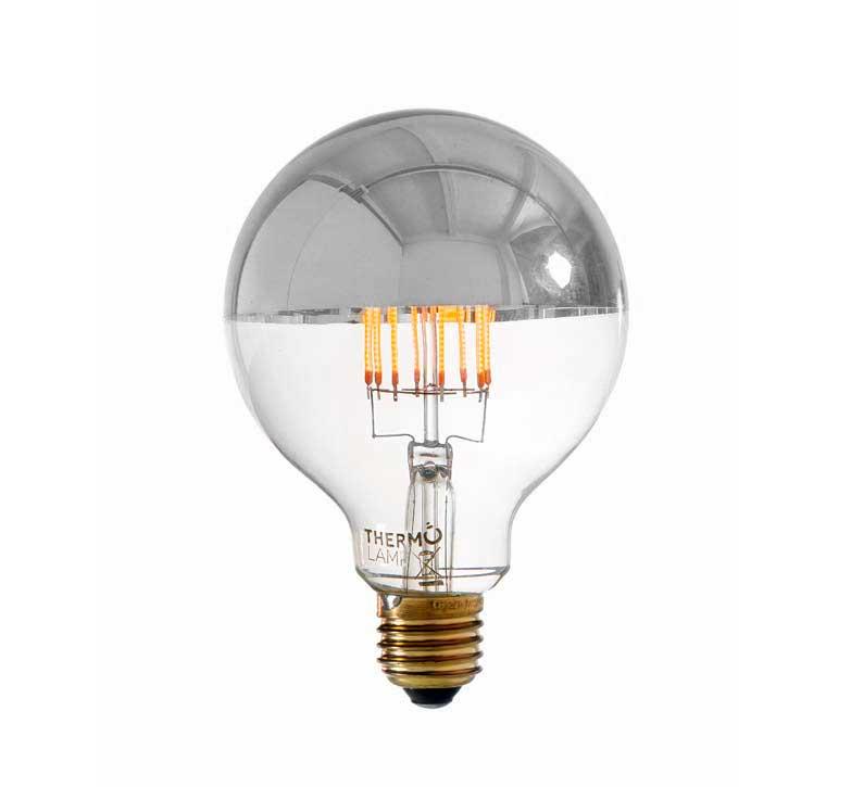 Thermo Lamp Silver Crown LED Filament Light Bulb, 9.5 cm , Dimmable, 300LM 6w, Extra Warm White 2200K