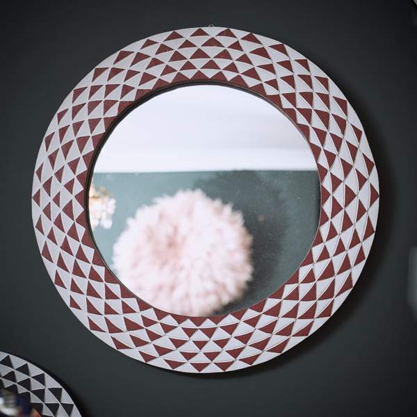 Ghanaian Sun Small Round Mirror Terracotta White