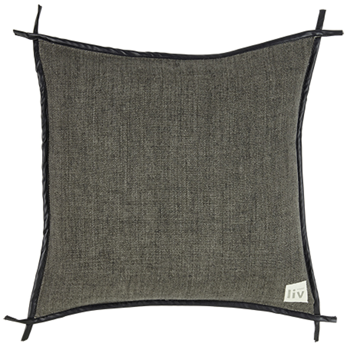 Liv Interior 45 x 45cm Grey Linen Cushion with Faux Leather Piping
