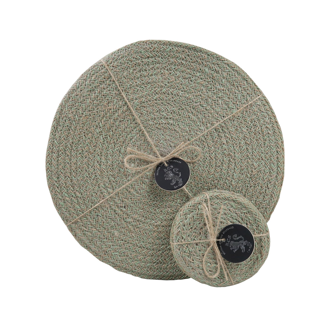 British Colour Standard Set of 4 Limpid Green Woven Jute Coasters and Place Mats