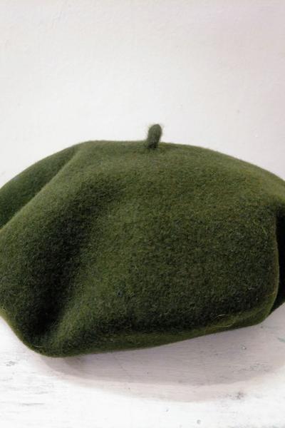 Olive Green Merino Wool Beret