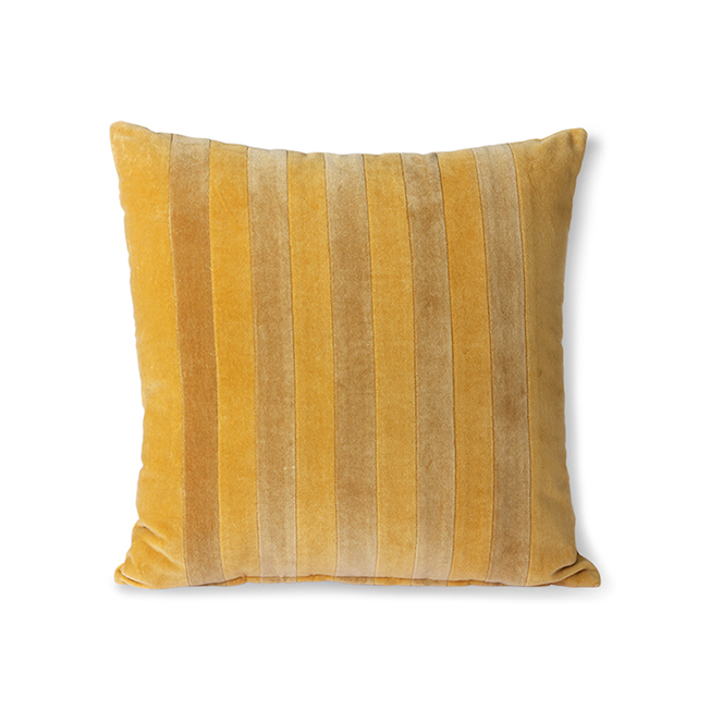HKliving Cushion 45 X45cm Striped Velvet in Ochre / Gold Colour