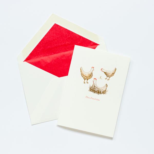 Meticulous Ink Three French Hens Letterpress Christmas Card