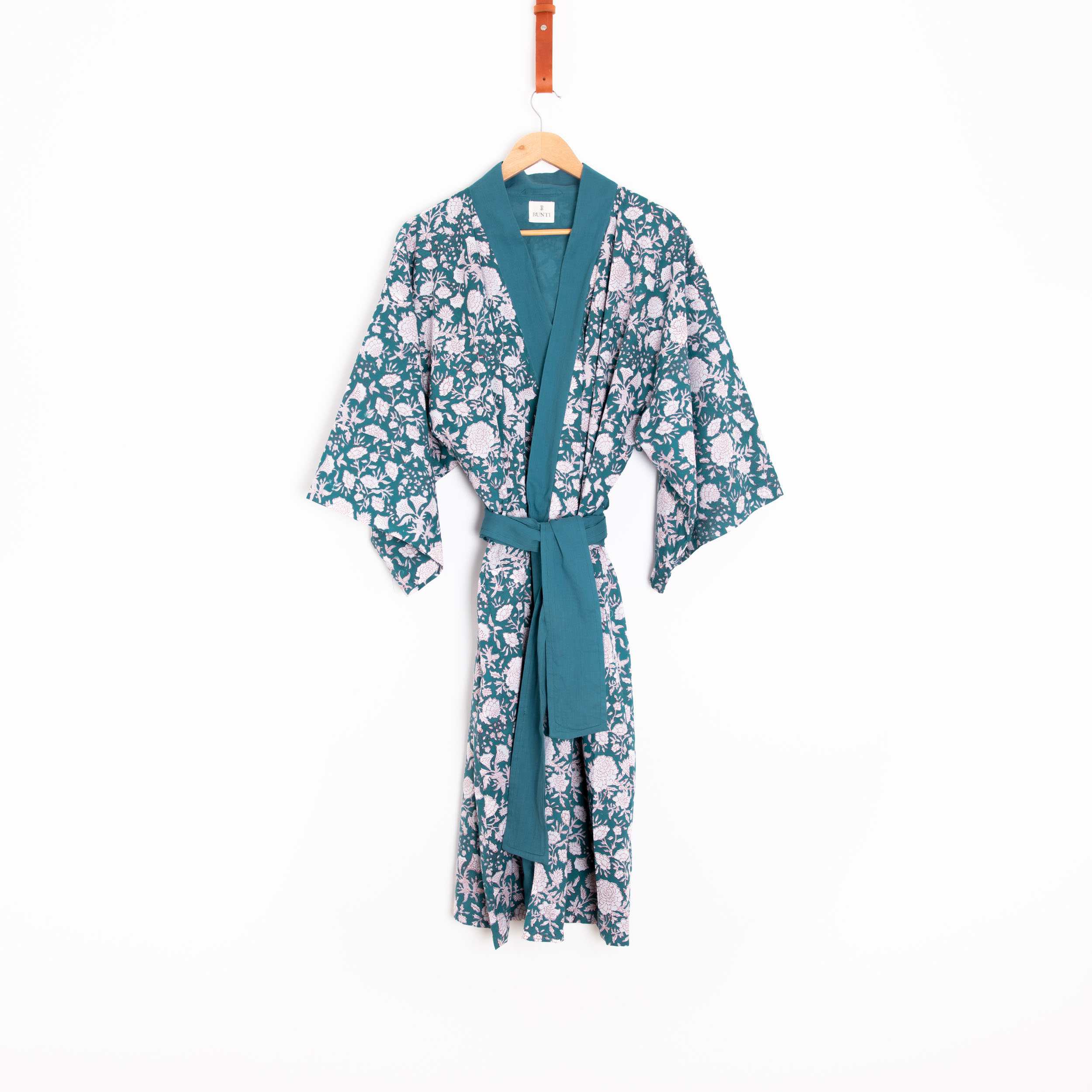 Bunti Hand Block Printed Kimono Robe Dressing Gown - Pahi