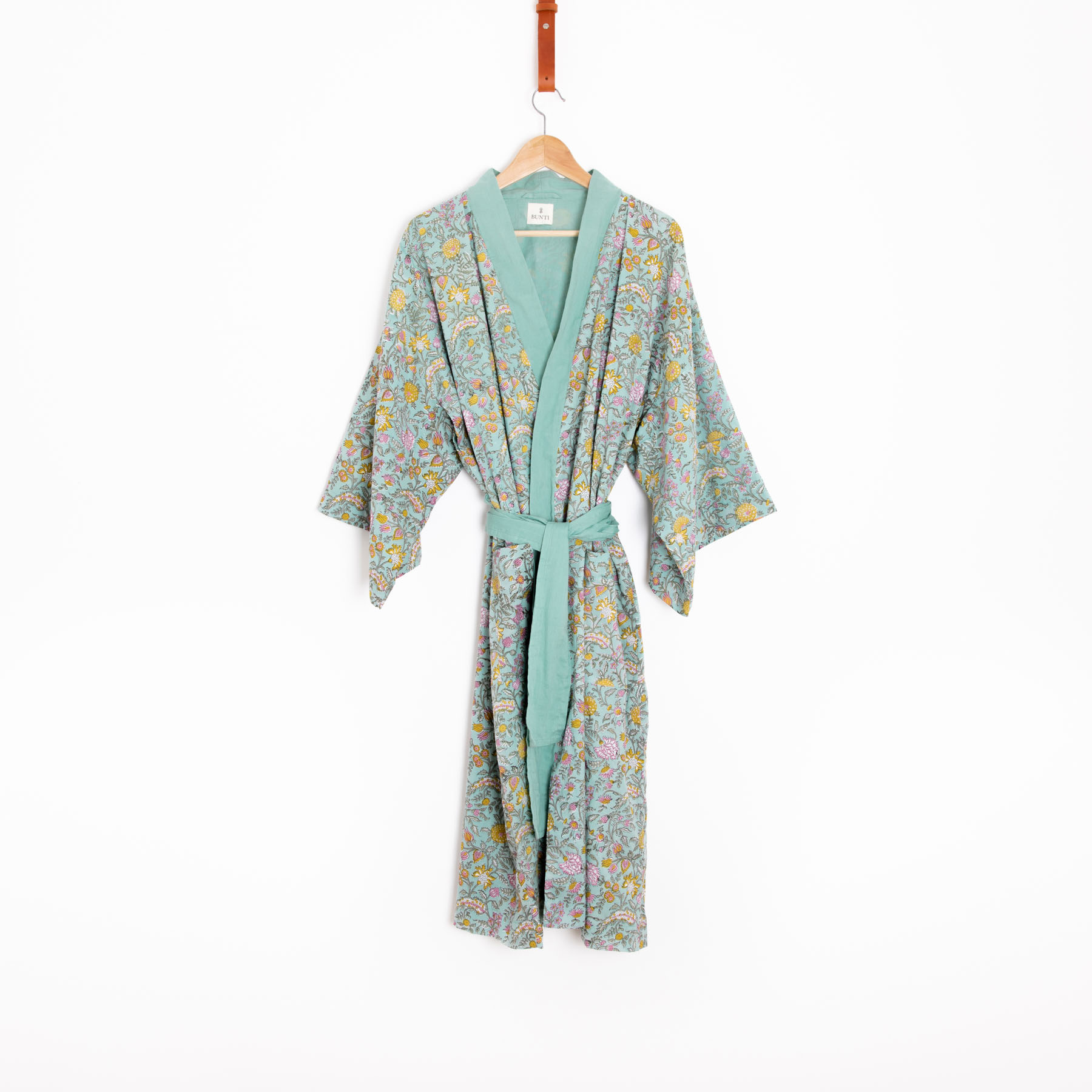 Bunti Hand Block Printed Kimono Robe Dressing Gown - Ayana
