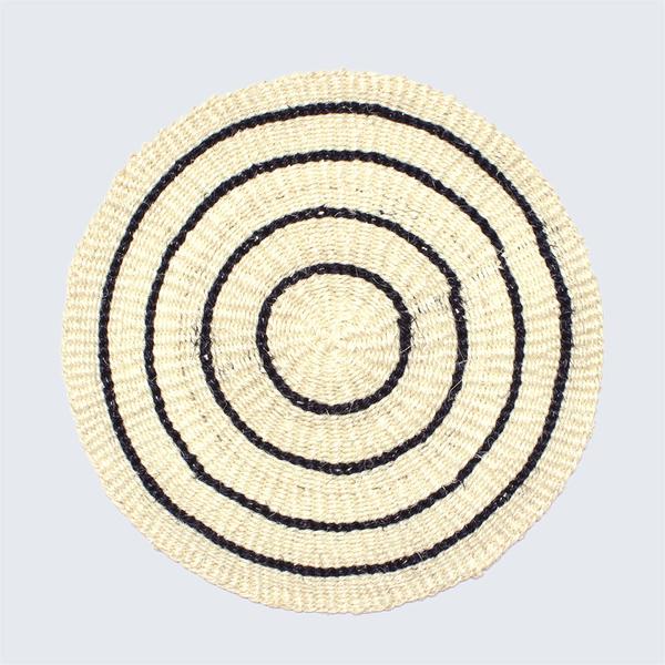 Handwoven Sisal Circle Table Mat Placemat White With Four Black Stripes