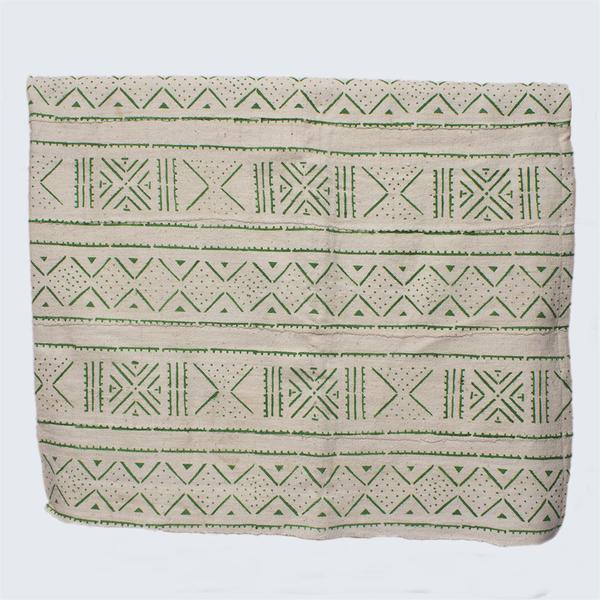 West African Bogolanfini Mud Cloth Green On White