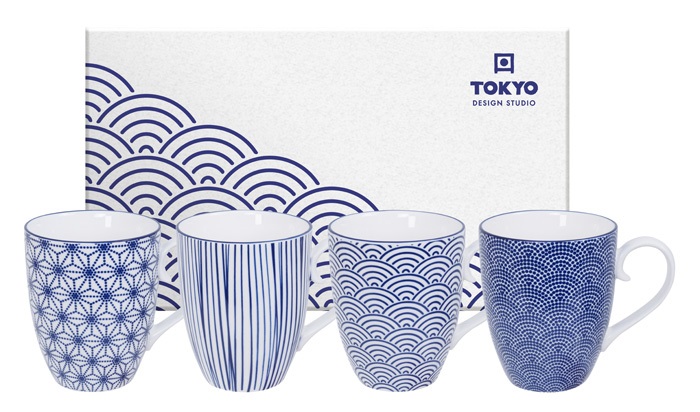 Tokyo Design Studio 380ml Mug Nippon Blue  - Set of 4 + Gift Box