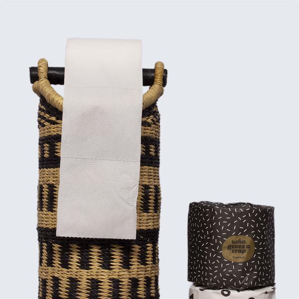 Ghanaian Hand Woven Tubular Toilet Roll Holder Geometric