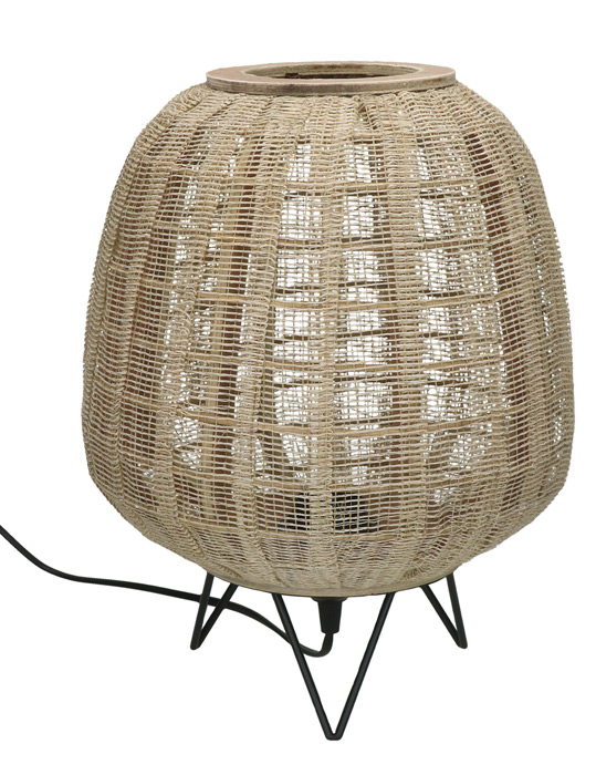 Pomax Bamboo Table Lamp with Black Metal Legs 26.5 X H 34 cm Natural