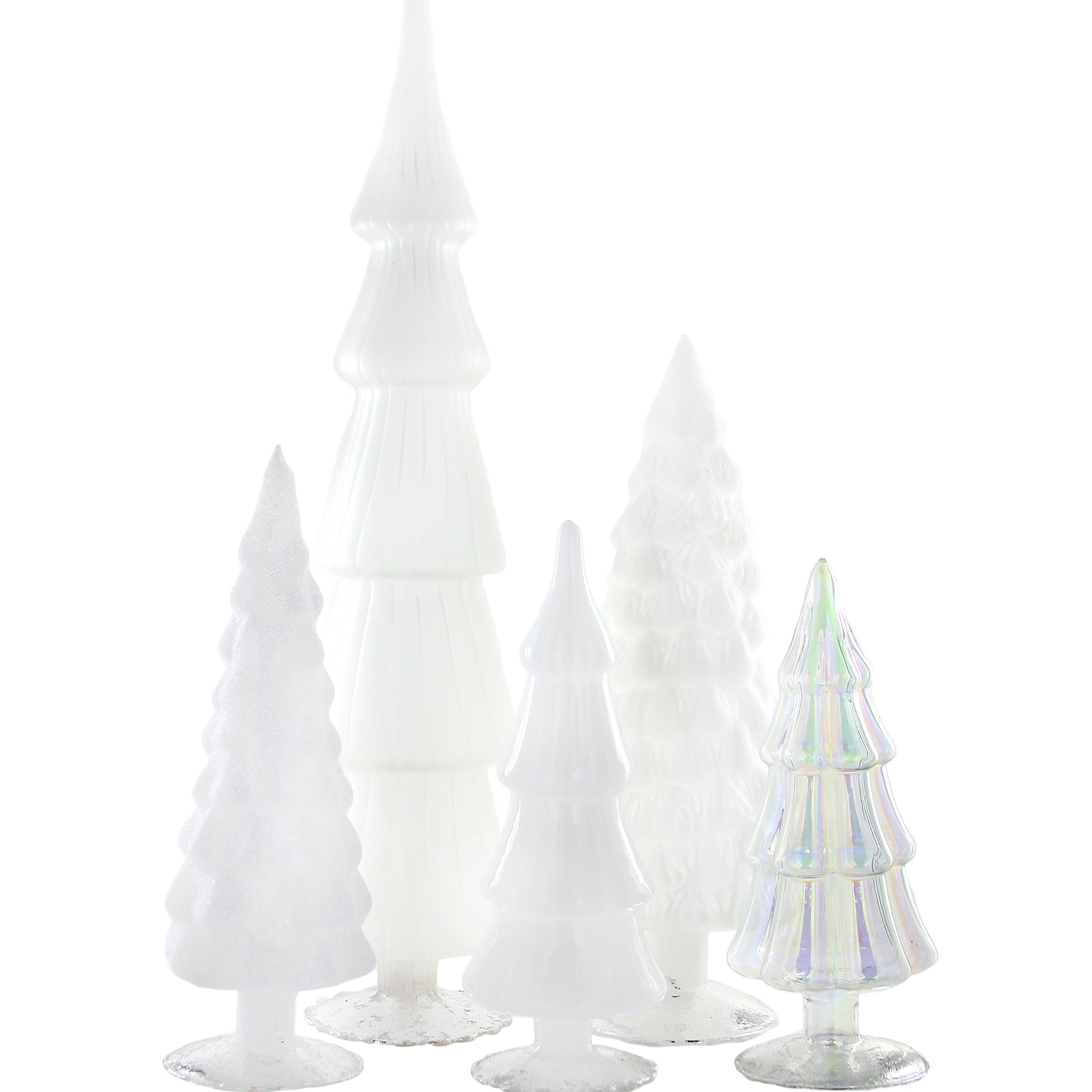 Cody Foster & Co Set of 5 glass trees in different shapes and sizes, moonglow
