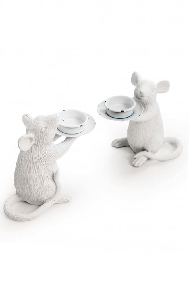 The Home Collection Pair Of Mouse Candle Holders In Rustic White
