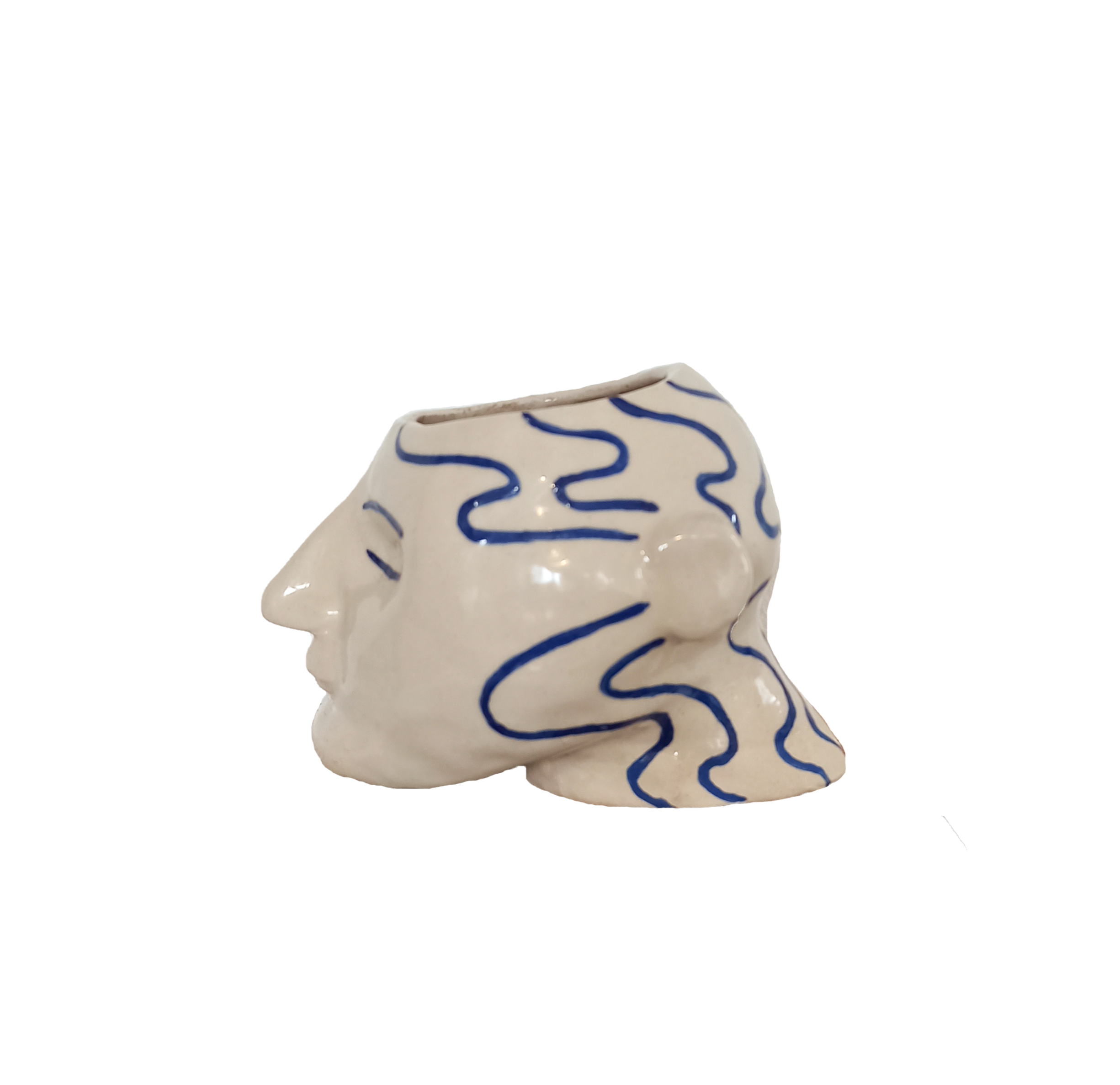Sophie Alda Handmade Head Planter - Cream & Blue