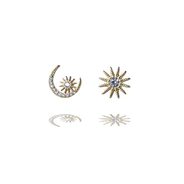 Gold Vermeil Mismatched Celestial Sun And Moon Stud Earrings