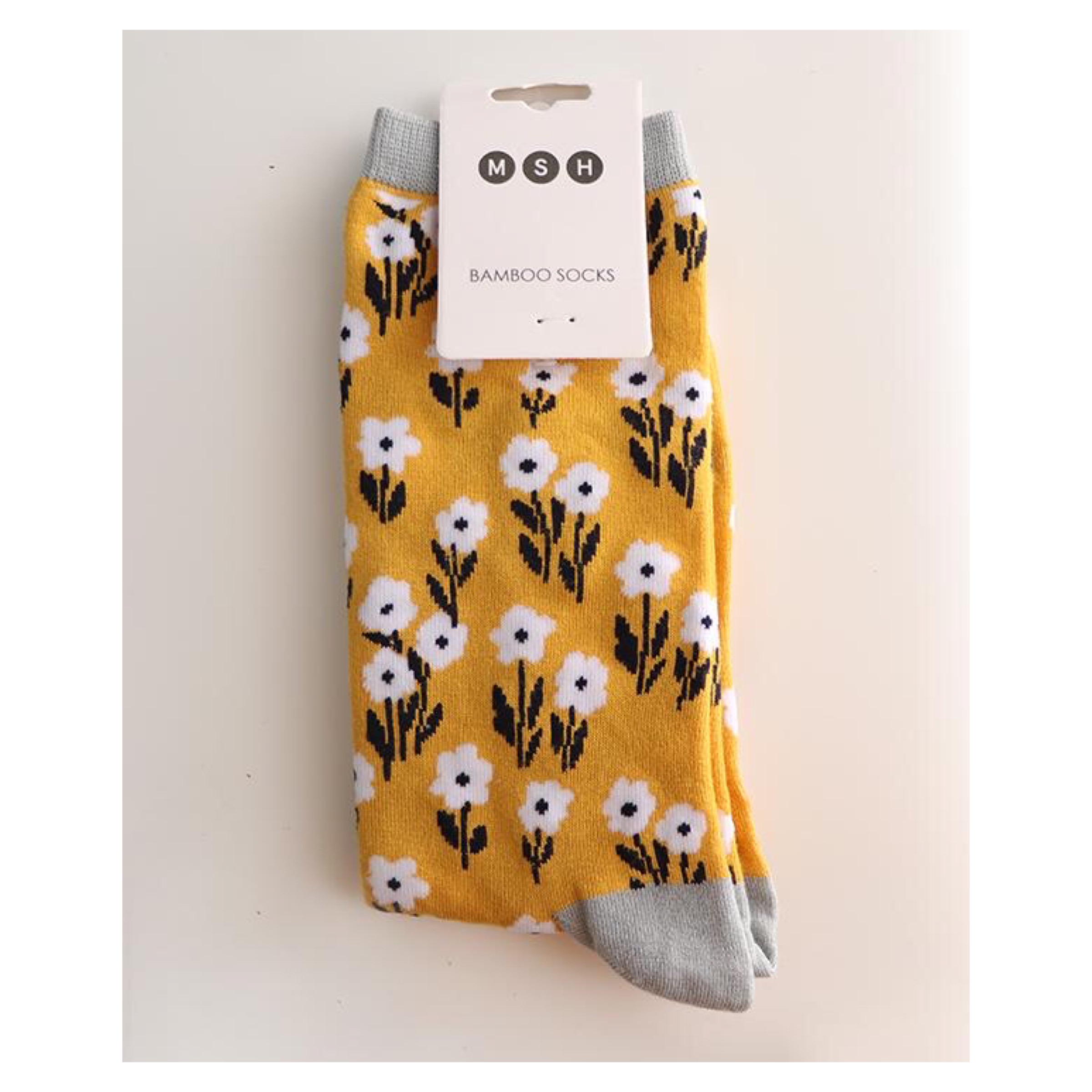 Miss Shorthair Ladies Mustard Floral Bamboo Socks
