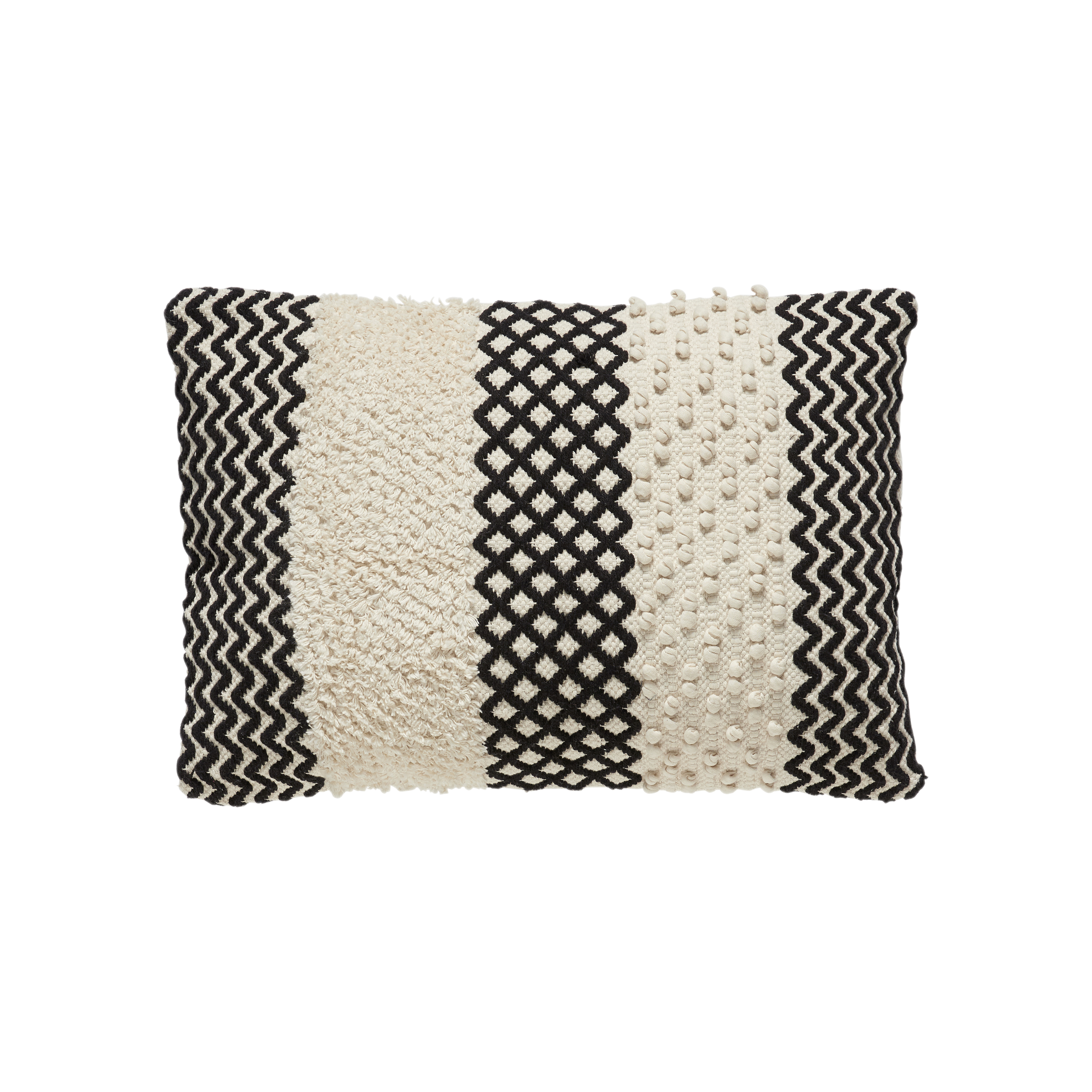 Hubsch Cushion w/pattern/filler, cotton, white/black