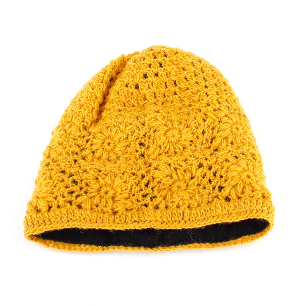 Sjaal met Verhaal Fleece-Lined Wool Ochre Yellow Crocheted Hat 