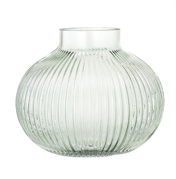 Bloomingville Light Green Glass Ribbed Vase