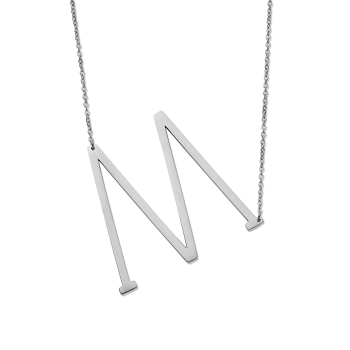Nordic Muse Waterproof Personalised Letter M Initial Pendant Necklace Silver Plated Tarnish-Free