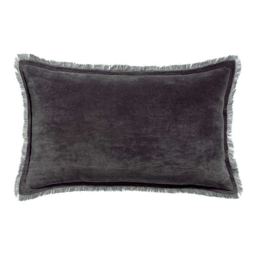 Vivaraise Fara 30x50 Velvet Fringed Cushion, Ombré/Dark Grey 