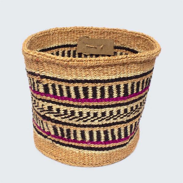 Kenyan Sisal Large Basket Raspberry Stripes No 18