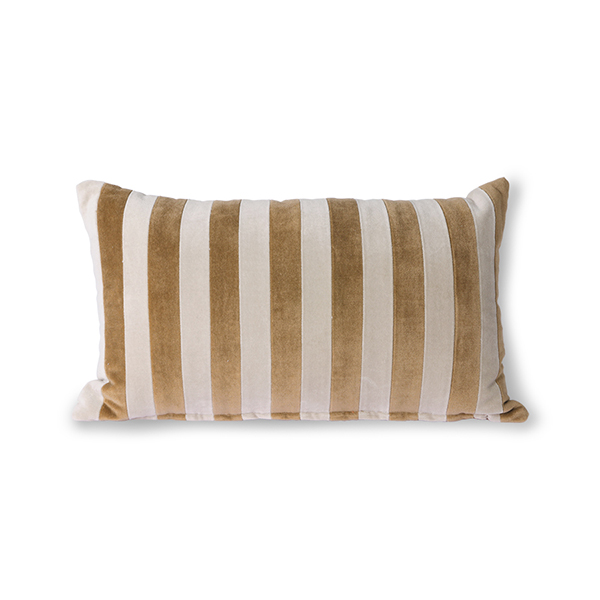 HK Living Striped Velvet Cushion Brown/Natural (30x50)