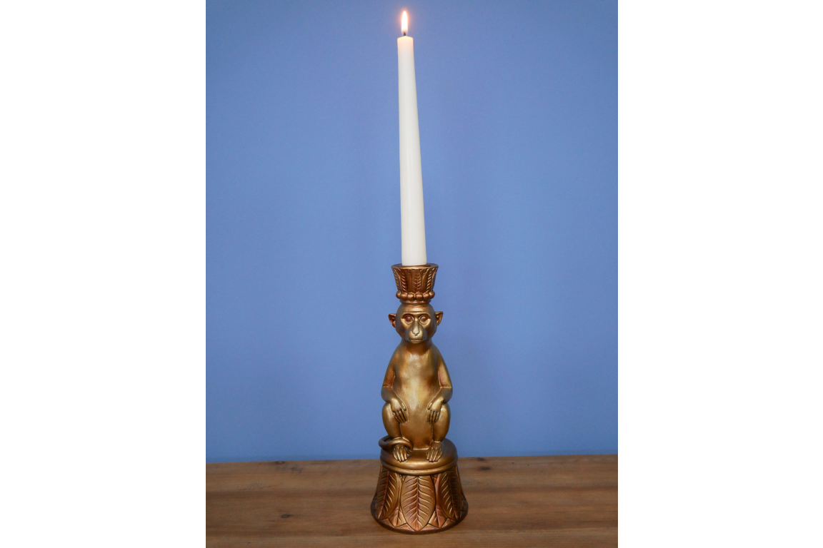 &Quirky Antiqued Gold Marcus The Monkey Candle Holder