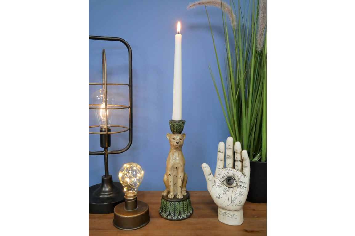 &Quirky Antiqued Lola The Leopard Candle Holder